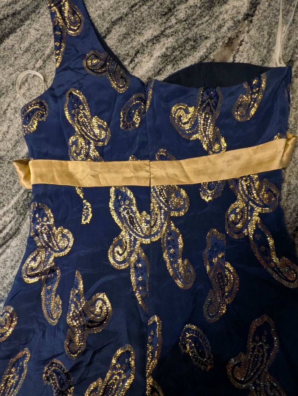Voom Dark Blue Silk One Shoulder Dress With Metallic Gold Paisley Size Xs - Picture 4 of 11